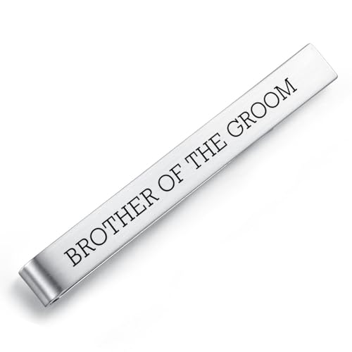 HONEY BEAR Herren Hochzeit Heirat Krawattennadel Krawattenklammer für Normale Krawatte Edelstahl Tie Clip,5.4cm,Silber Gebürstet,MEHRWEG (Brother of the Groom) von HONEY BEAR