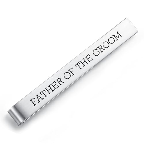 HONEY BEAR Herren Hochzeit Heirat Krawattennadel Krawattenklammer für Normale Krawatte Edelstahl Tie Clip,5.4cm,Silber Gebürstet,MEHRWEG (Father of the Groom) von HONEY BEAR