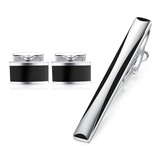 HONEY BEAR Herren Manschettenknöpfe Krawattenklammer Set Cufflinks Tie Clips Edelstahl for Hochzeit Unternehmen Geschenk,MEHRWEG (ohne Box) von HONEY BEAR