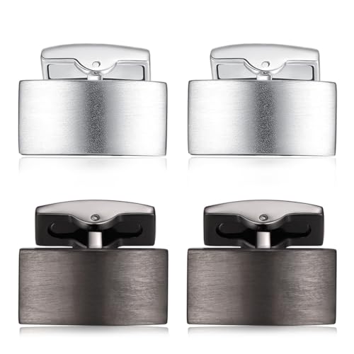 HONEY BEAR 2 Paar Herren Hochzeit Rechteck Manschettenknöpfe Cufflinks Set Edelstahl Manschettenknopf,Silber Schwarz (Pistole Schwarz+gebürstetes Silber mit Box) von HONEY BEAR