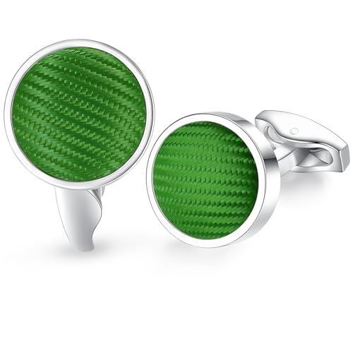 HONEY BEAR Herren Hochzeit Nylon Streifenlinie Muster Stoff Manschettenknöpfe Cufflinks Manschettenknopf,Runden,MEHRWEG (Grün) von HONEY BEAR