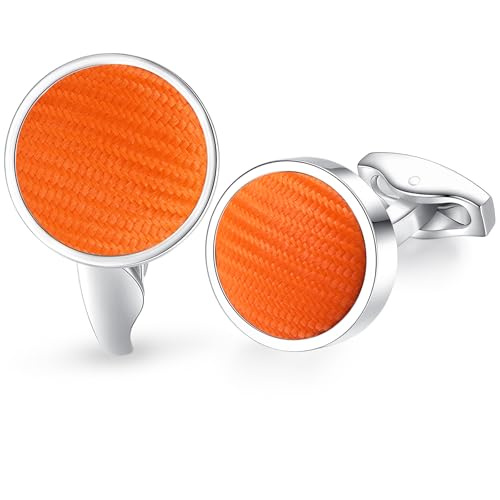 HONEY BEAR Herren Hochzeit Nylon Streifenlinie Muster Stoff Manschettenknöpfe Cufflinks Manschettenknopf,Runden,MEHRWEG (Orange) von HONEY BEAR