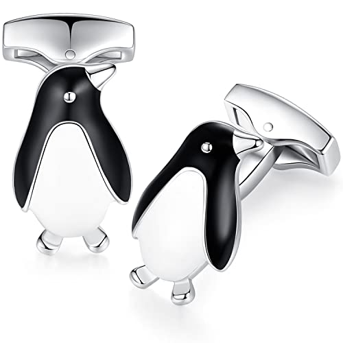 HONEY BEAR Herren Hochzeit Pinguin Manschettenknöpfe Cufflinks Edelstahl Manschettenknopf ，Weiß und Schwarz,MEHRWEG von HONEY BEAR