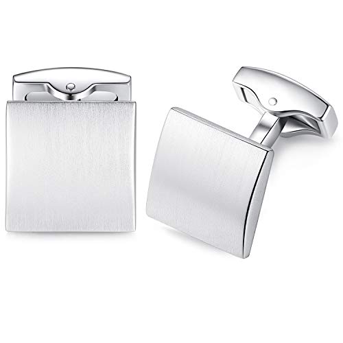 HONEY BEAR Herren Hochzeit Quadrat Manschettenknöpfe Cufflinks Manschettenknopf Silber gebürstet,MEHRWEG von HONEY BEAR