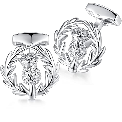 HONEY BEAR Herren Hochzeit Schottische Schottische Distel Manschettenknöpfe Cufflinks Edelstahl Manschettenknopf,Silber,MEHRWEG von HONEY BEAR