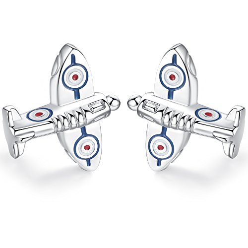HONEY BEAR Herren Manschettenknöpfe Flugzeug Spitfire Form Cufflinks Edelstahl 1 Paar (Silber 1) von HONEY BEAR