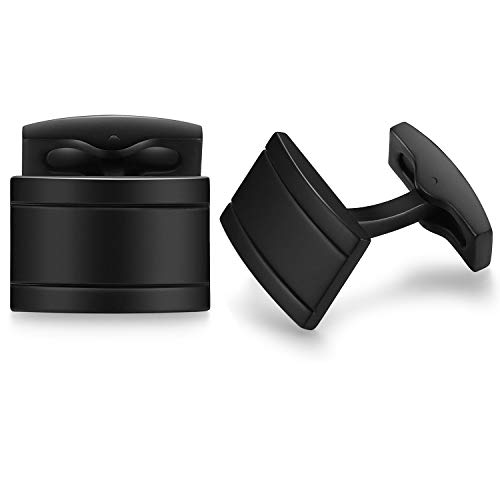 HONEY BEAR Herren Manschettenknöpfe Hochzeit Cufflinks Manschettenknopf Gebürstet-Silber Edelstahl MEHRWEG (Schwarz 2) von HONEY BEAR