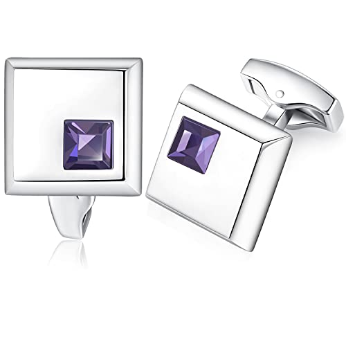 HONEY BEAR Herren Manschettenknöpfe Hochzeit Cufflinks Manschettenknopf Quadrat mit Kristall 1 Paar (Lila) von HONEY BEAR
