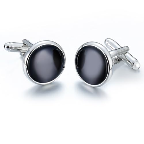 HONEY BEAR Herren Perle Schale Stein/Achat Onyx Manschettenknöpfe Cufflinks Manschettenknopf für Hemd, Hochzeit Geschäft Geschenk (Schwarz Onyx) von HONEY BEAR