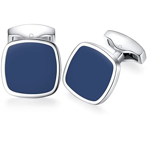 HONEY BEAR Herren Quadrat Manschettenknöpfe Hochzeit Cufflinks Manschettenknopf Edelstahl, MEHRWEG (Blau) von HONEY BEAR