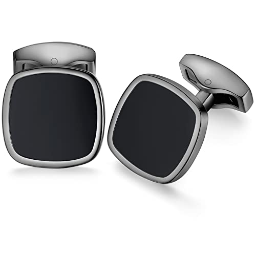 HONEY BEAR Herren Quadrat Manschettenknöpfe Hochzeit Cufflinks Manschettenknopf Edelstahl, MEHRWEG (Schwarz) von HONEY BEAR