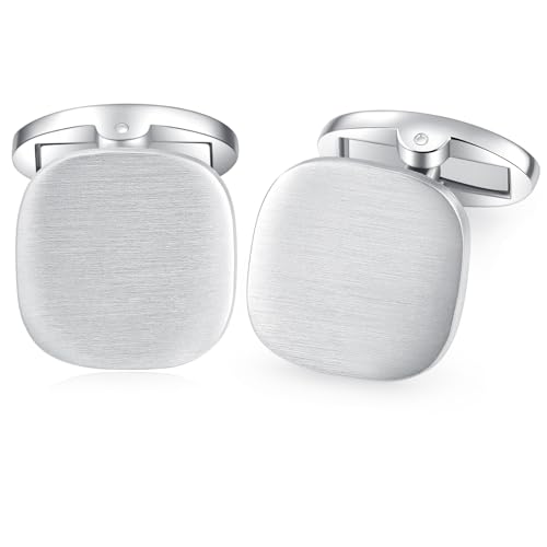 HONEY BEAR Herren Quadrat Manschettenknöpfe Hochzeit Cufflinks Manschettenknopf Geschäft (Gebürstetes Silber) von HONEY BEAR