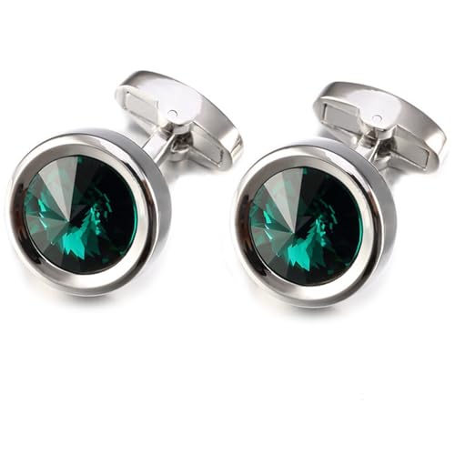 HONEY BEAR Herren Rund Manschettenknöpfe mit Kristall Hochzeit Cufflinks Manschettenknopf (Grün 17mm) von HONEY BEAR