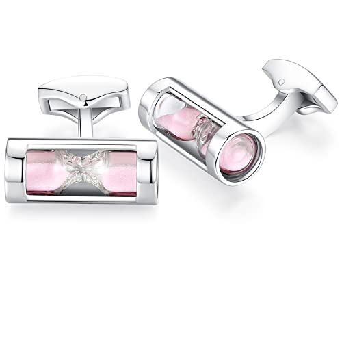 Honey Bear Herren Timer Gläser Trichter Sanduhr Manschettenknöpfe Cufflinks Edelstahl Manschettenknopf, Silber (Rosa) von HONEY BEAR