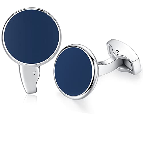 HONEY BEAR Herren Weiß Perle Schale Stein/Schwarz Achat Onyx Manschettenknöpfe Cufflinks Edelstahl Manschettenknopf für Hemd, Hochzeit Geschäft Geschenk,MEHRWEG (Navy blau) von HONEY BEAR