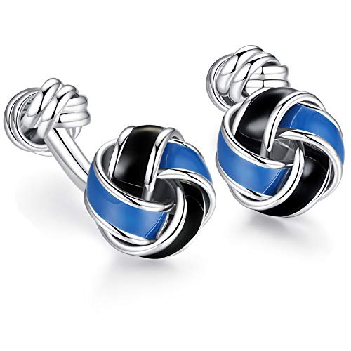 HONEY BEAR Herren Manschettenknöpfe Hochzeit Lieben Knoten Cufflinks Edelstahl,Schwarz,MEHRWEG (1 Paar Blau) von HONEY BEAR