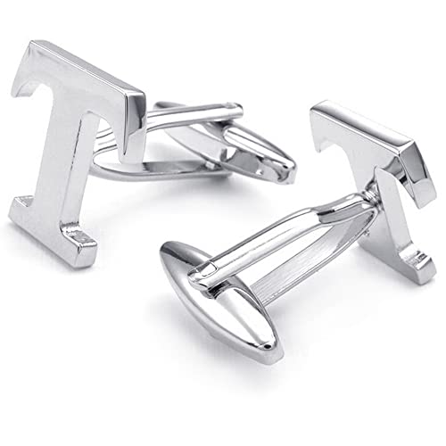 HONEY BEAR 1 Paar Herren Edelstahl Manschettenknöpfe Hochzeit Cufflinks Manschettenknopf Silber Buchstabe (T) von HONEY BEAR