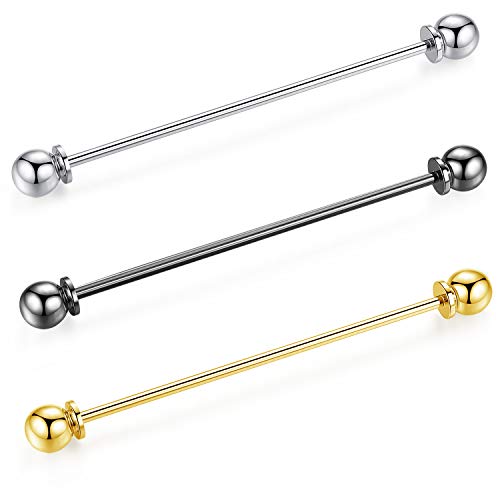 Honey Bear 3 Stück Set Herren kragennadel Anzug Hemd Kragenstift Kragen Pins Bar Krawattenknoten Bar Edelstahl für Hochzeit Geschenk,Kegel Silber,MEHRWEG (Kugel kopf ohne Box) von HONEY BEAR