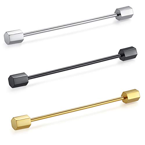 Honey Bear 3 Stück Set Herren kragennadel Anzug Hemd Kragenstift Kragen Pins Bar Krawattenknoten Bar Edelstahl für Hochzeit Geschenk,Kegel Silber,MEHRWEG (Sechseck ohne Box) von HONEY BEAR