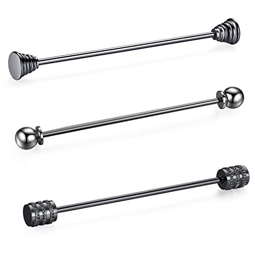 Honey Bear 3 Stück Set Herren kragennadel Anzug Hemd Kragenstift Kragen Pins Bar Krawattenknoten Bar Edelstahl für Hochzeit Geschenk,Kegel Silber,MEHRWEG (Stil mischen Schwarz ohne Box A) von HONEY BEAR