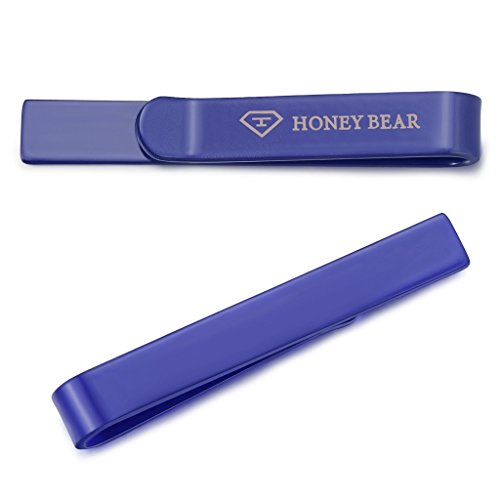 Honey Bear 4cm Herren Kinder Krawattennadel Krawattenklammer für schmale Krawatten Edelstahl Tie Clip (Blau) von HONEY BEAR