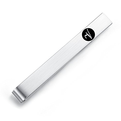 Honey Bear 5.4cm Herren Briefe Initialen Krawattennadel Krawattenklammer für Normale Krawatte Edelstahl Tie Clip，Silber mit Schwarzem Buchstaben (V) von HONEY BEAR