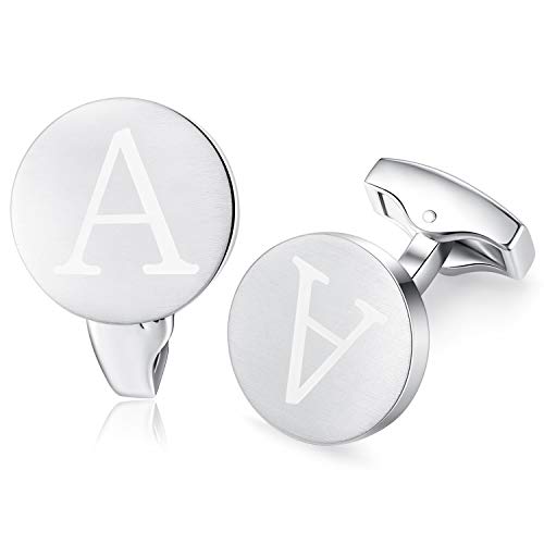 Honey Bear Briefe Initialen Buchstabe manschettenknöpfe Herren Edelstahl Hochzeit Cufflinks Manschettenknopf Gebürstetes Silber (A) von HONEY BEAR