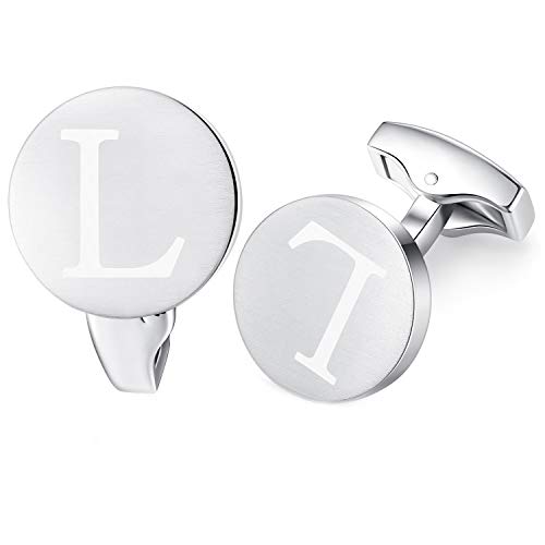 Honey Bear Briefe Initialen Buchstabe manschettenknöpfe Herren Edelstahl Hochzeit Cufflinks Manschettenknopf Gebürstetes Silber (L) von HONEY BEAR
