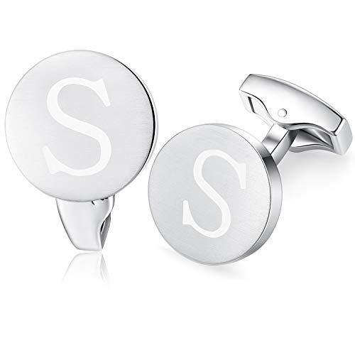 Honey Bear Briefe Initialen Buchstabe manschettenknöpfe Herren Edelstahl Hochzeit Cufflinks Manschettenknopf Gebürstetes Silber (S) von HONEY BEAR