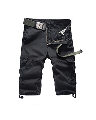 3/4 Herren Cargo Short Hose,Camouflage Cargo Kurze Hose Sommer Outdoor Freizeit Chino Training Jogging Hose mit Multi Taschen Schwarz 34 von HONGBI
