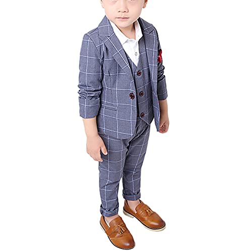 5 Stück Jungen Karierter Formale Anzüge Kinder Plaid Anzug Set Hochzeit Festliche Kleidung Set Gentleman Anzüge Junge Partei Abschlussball Klagen Jungenanzug Kinderanzug Kommunionsanzug Taufanzug von HONGBI