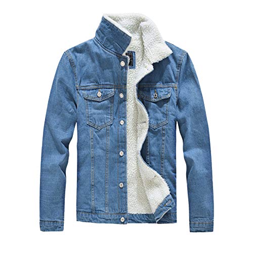 Classics Herren Jeansjacke mit Fell Winter Denim Jacket Gefütterte Jeans Jacke Casual Winterjacke Warme Cowboy Mäntel Sherpa Trucker Jacket Vintage Denim Übergangsjacke Freizeitjacke A L von HONGBI