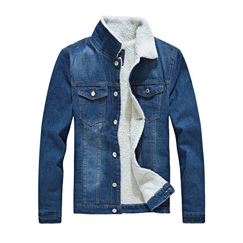 Classics Herren Jeansjacke mit Fell Winter Denim Jacket Gefütterte Jeans Jacke Casual Winterjacke Warme Cowboy Mäntel Sherpa Trucker Jacket Vintage Denim Übergangsjacke Freizeitjacke B 4XL von HONGBI