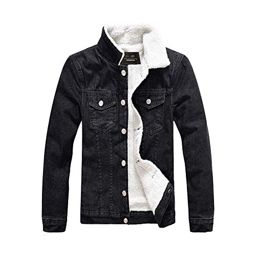 Classics Herren Jeansjacke mit Fell Winter Denim Jacket Gefütterte Jeans Jacke Casual Winterjacke Warme Cowboy Mäntel Sherpa Trucker Jacket Vintage Denim Übergangsjacke Freizeitjacke C 6XL von HONGBI