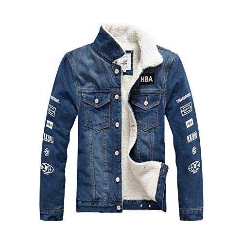Classics Herren Jeansjacke mit Fell Winter Denim Jacket Gefütterte Jeans Jacke Casual Winterjacke Warme Cowboy Mäntel Sherpa Trucker Jacket Vintage Denim Übergangsjacke Freizeitjacke E 3XL von HONGBI