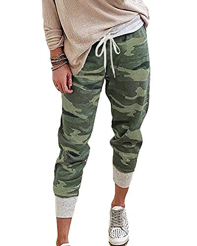 HONGBI Damen Camouflage Print Sport Sweathose Relaxed-Fit Jogginghose Frauen Sport Sommerhose Grün M von HONGBI