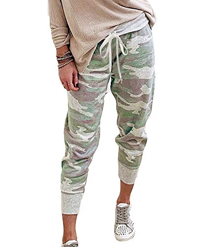 HONGBI Damen Camouflage Print Sport Sweathose Relaxed-Fit Jogginghose Frauen Sport Sommerhose Hellgrün XXL von HONGBI