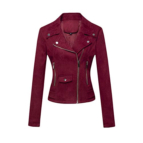 HONGBI Damen Classics Kunstleder Jacke,Slim Fit Wildleder Lederjacke,Wildlederoptik Revers Motorradjacke Bikerjacke Wildlederjacke mit Reißverschluss Imitation Suede Kurz Jacket Übergangsjacke XL von HONGBI