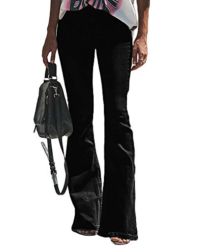 HONGBI Damen Flared Bootcut Jeans Slim Fit Medium Waist Schlaghose Skinny Jeanshose Weites Bein Retro Stil Denim Hose Schwarz XXL von HONGBI
