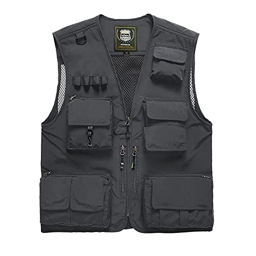 Herren Ärmellos Jacken Outdoor Utility Weste mit Vielen Taschen Männer Arbeitsweste Leicht Safari Weste Anglerweste Freizeitweste Fotografie Weste Multifunktionsweste für Jagd Fischen Camping Wandern von HONGBI