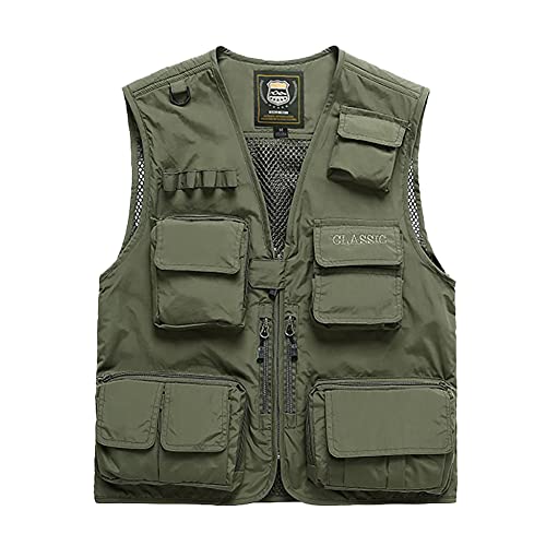 Herren Ärmellos Jacken Outdoor Utility Weste mit Vielen Taschen Männer Arbeitsweste Leicht Safari Weste Anglerweste Freizeitweste Fotografie Weste Multifunktionsweste für Jagd Fischen Camping Wandern von HONGBI