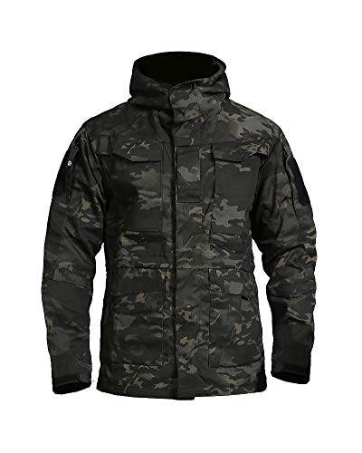 Herren Camo Mantel Softshell Jacken Winddichte wasserdichte Militärmantel Taktische Kapuzenjacke mit Mehreren Taschen Taktische Jacken Parka,Outdoor Trekking Wander Jagd Mantel 2 XL von HONGBI