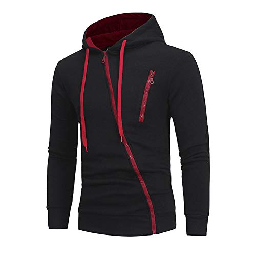 Herren Casual Mantel Schrägem Reißverschluss Warme Kapuzen-Jacke-Pullover schräg Zip Outdoor Sport Mantel Schwarz S von HONGBI