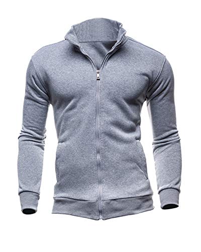 Herren Einfarbig Sport Strickjacke Stehkragen Sweatjacke Sweatshirt Langärmlig Outdoor Freizeitjacke mit Reißverschluss Fliegerjacke für Männer Slim Fit Bomberjacke Mantel Hellgrau 3XL von HONGBI