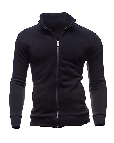 Herren Einfarbig Sport Strickjacke Stehkragen Sweatjacke Sweatshirt Langärmlig Outdoor Freizeitjacke mit Reißverschluss Fliegerjacke für Männer Slim Fit Bomberjacke Mantel Schwarz L von HONGBI
