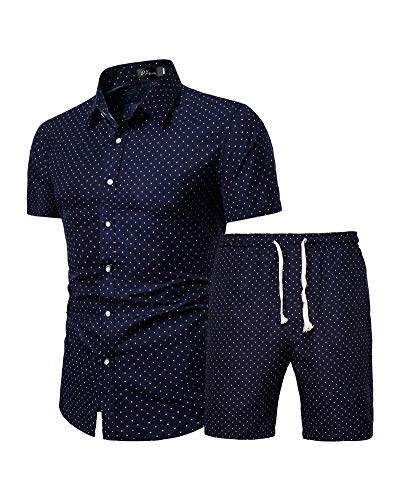 Herren Funky Hawaiihemd 3D Gedruckt Muster Kurzarm,Hemd Shorts Set, Sommer Lässig Button Down Strandurlaub Hemd Kurze Hose Set,Blume Shorts DC10 M von HONGBI