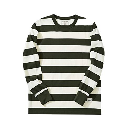 Herren Gestreiftes T-Shirt mit Langen Armen Mode Rundhals Langarmshirts Männer Sommer Streifen Langarm Marine Shirt Baumwolle Rundhalsausschnitt Basic Longsleeve Pullover Sweatshirt Oberteile S von HONGBI
