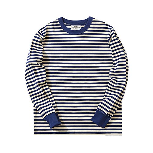 Herren Gestreiftes T-Shirt mit Langen Armen Mode Rundhals Langarmshirts Männer Sommer Streifen Langarm Marine Shirt Baumwolle Rundhalsausschnitt Basic Longsleeve Pullover Sweatshirt Oberteile XL von HONGBI