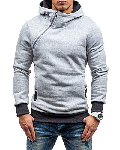 Herren Hoody Pullover Hoodies Langärmlig Sweatshirt Kapuzenpullover Sweatjacke mit Kapuze und Reißverschluss Freizeitjacke Kapuzenjacke Grau M von HONGBI