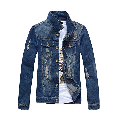 Herren Jeansjacke Frühling Herbst Classic Denim Jacket Trucker Jacke Stehkragen Casual Leichte Bikerjacke mit Taschen,Männer Übergangsjacke Freizeitjacke Destroyed Cowboy Mäntel,Nietendesign B L Herren Jeansjacke Frühling Herbst Classic Denim Jacket Trucker Jacke Stehkragen Casual Leichte Bikerjacke mit Taschen,Männer Übergangsjacke Freizeitjacke Destroyed Cowboy Mäntel,Nietendesign B L von HONGBI